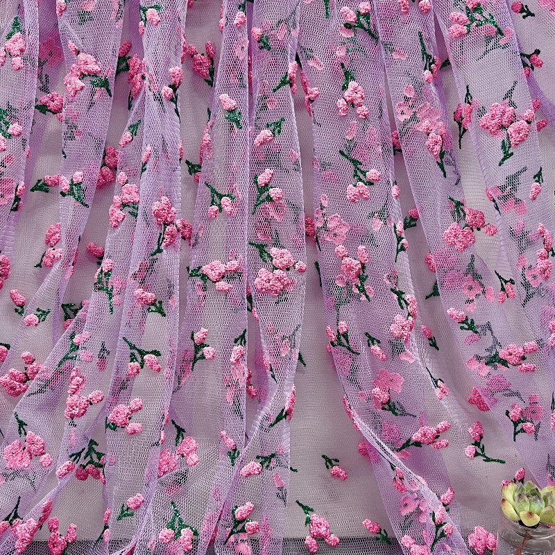 Tul Flocado Infantil con Flores de Melocotón en Polvo -